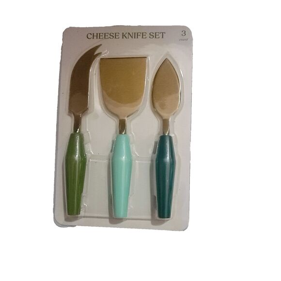 3-Piece Stainless Steel Cheese Knife Set – Colored Handles, New in Package - Picture 1 of 2